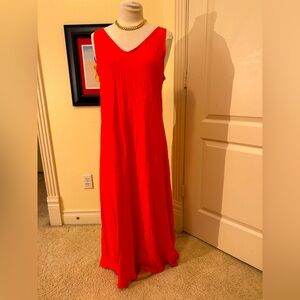 Summer cotton v-neck sleeveless maxi dress in vibrant orange size XL